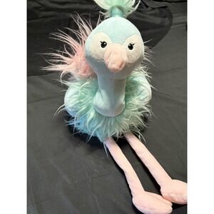 Animal‎ Adventure Mint & Pink Ostrich Plush Stuffed Animal w/Glitter Tail 12"